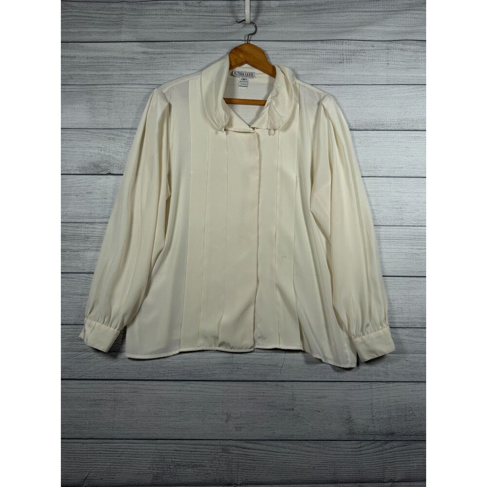 Vintage Alyssa Carr Women’s 14 Ivory Pleated Ruffle Collar Blouse 4106